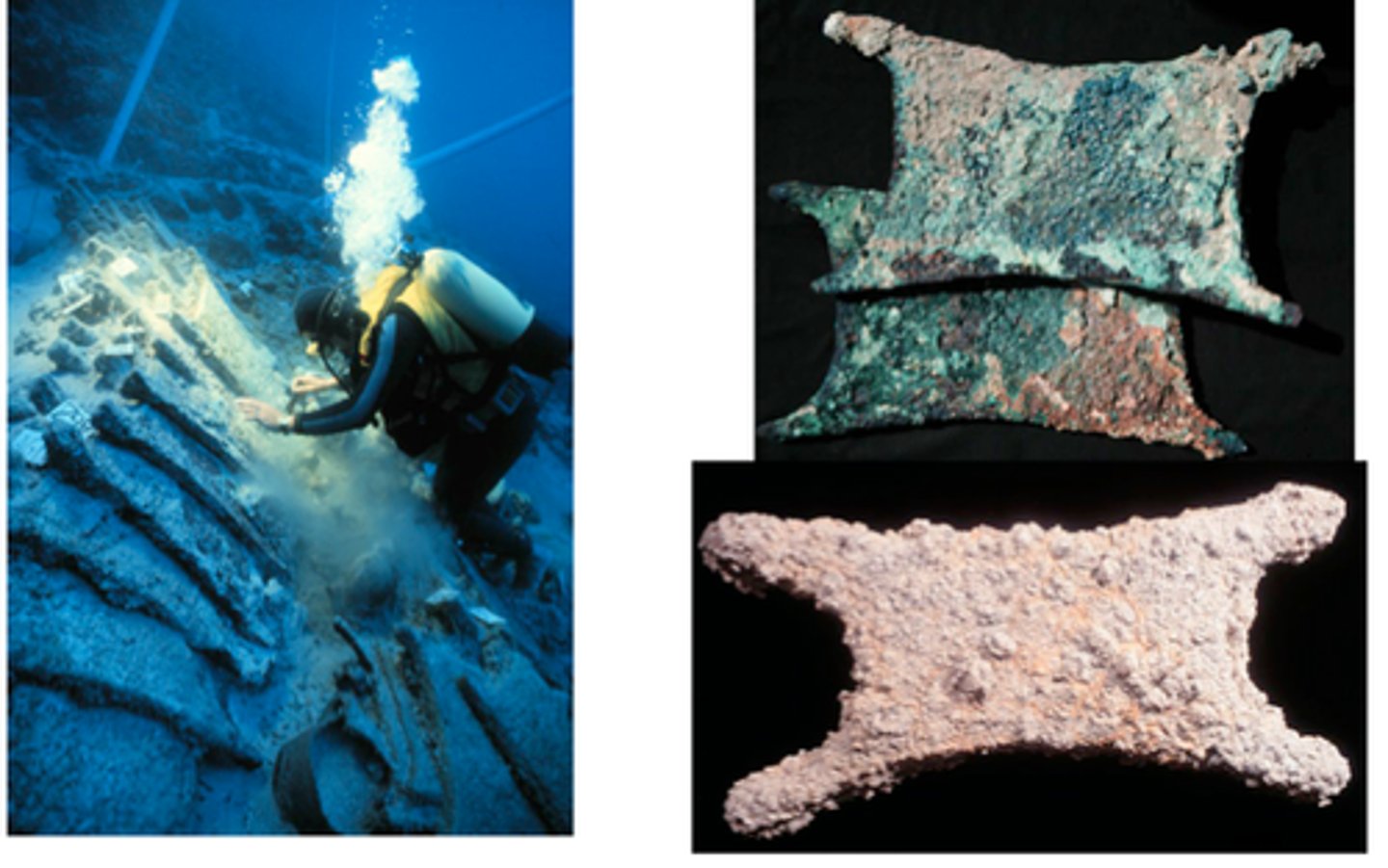 <p>- A Late Bronze Age shipwreck discovered off the coast of Turkey near Uluburun, dating to c. 1300 BCE</p><p>- Cargo included copper and tin ingots, ebony, ivory, glass, amber, scarabs, and luxury goods</p><p>- Provides the clearest evidence of long-distance Bronze Age Mediterranean trade networks</p><p>- The ship was likely Canaanite; passengers carried objects from at least 7 distinct cultures</p><p>- Excavated 1984-1994 by the Institute of Nautical Archaeology in over 22,000 dives</p>