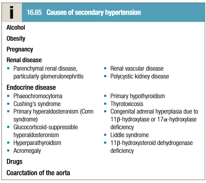 <ul><li><p>In more cases, no specific underlying cause can be found (essential hypertension)</p></li><li><p>Age is a strong risk factor</p></li><li><p>Environmental factors: high salt intake, heavy consumption of alcohol, obesity and lack of exercise</p></li><li><p>Impaired intrauterine growth and low birth weight are laso associated with an increased risk of hypertension</p></li><li><p>In larger arteries: internal elastic lamina is thickened, smooth muscle hypertrophied and fibrous tissue is deposited. Vessels dilate, become tortuous and less compliant</p></li><li><p>In smaller arteries: hyaline arteriosclerosis occurs in the wall, lumen narrows and aneurysms may develop. Widespread atheroma leading to coronary and cerebrovascular disease</p></li><li><p>Structural changes in vasculature perpetuate and aggravate hypertension by increasing PVR and reducing renal blood flow = activates RAAS system</p></li></ul><p></p>