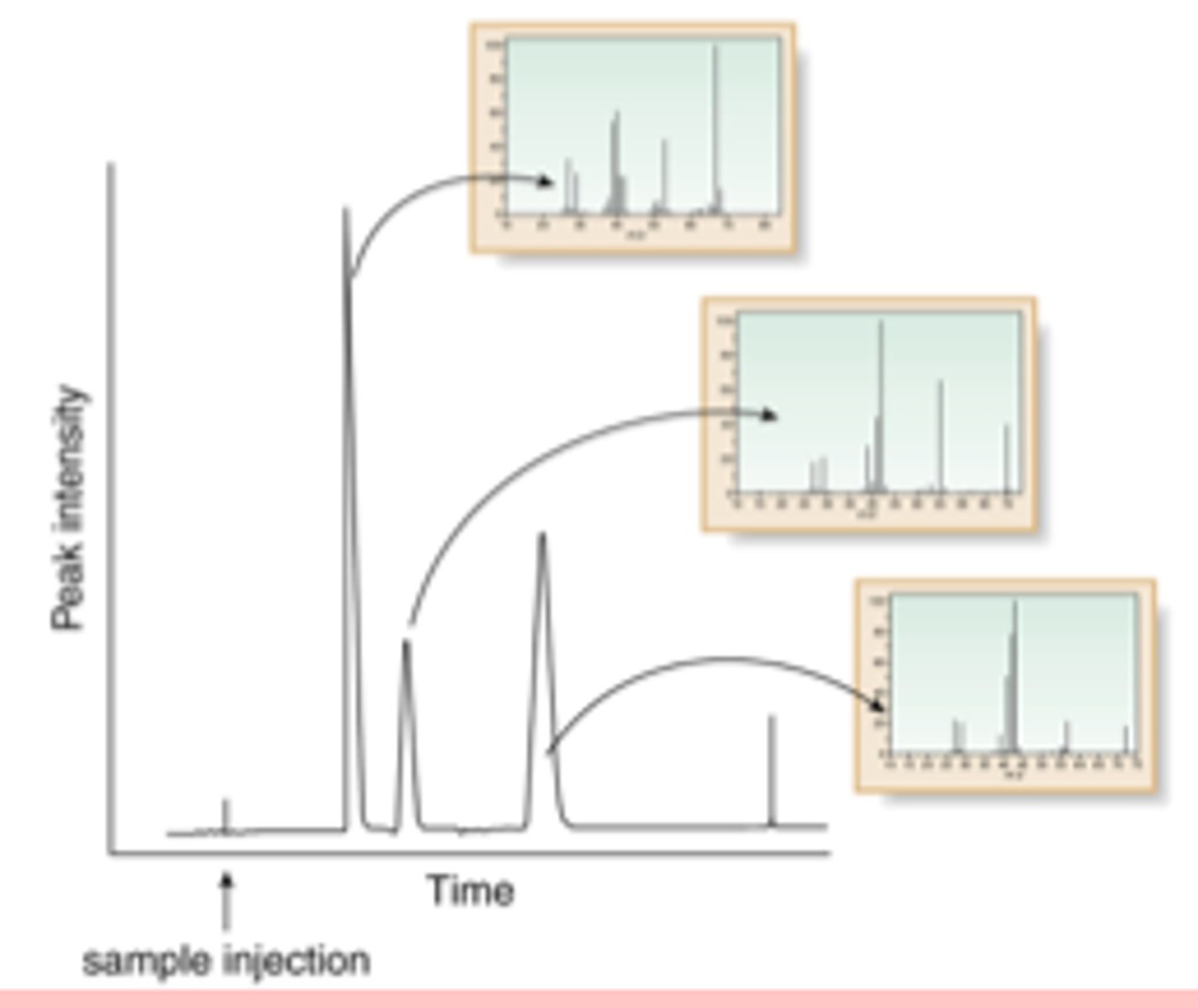 <p>-The number of compounds in a mixture = the number of peaks</p><p>-How much of each compound is in the mixture = area under graph</p><p>- Retention time = time taken for a substance to travel through the chromatography column and is different for different substances</p>