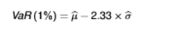 <ul><li><p>the method assumes that returns are normally distributed</p></li><li><p>we use 2.33 as it is a one-sided test (calculating the loss so just looking at the left tail of the distribution) </p></li><li><p>where ɥ and σ are the sample mean and standard of the returns (respectively) </p></li></ul><p></p>