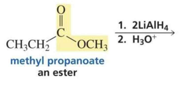 <p>What is formed with:</p><p>Carboxylic acid + hydride ion (LiAlH4) + H<sub>3</sub>O<sup>+</sup></p>