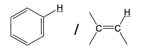 <p>aryl proton or vinyl proton</p>