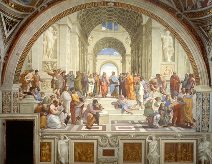 <p>the rational investigation of questions about existence and knowledge and ethics; distinguished by the ideas of Socrates, Plato, and Aristotle; preserved by the Arabs after the Roman Empire collapsed</p>