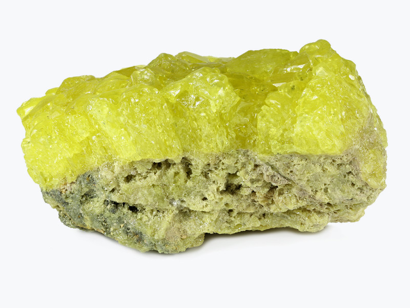 <ul><li><p>Mineral habit - druzy</p></li><li><p>Luster - greasy</p></li><li><p>Color - yellow</p></li></ul>