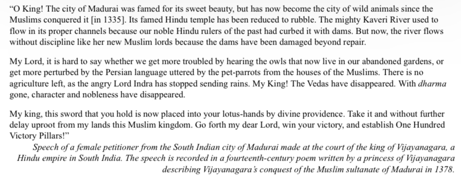 <p>Which of the following best describes a claim made in the first paragraph?</p><p>A. Indian rulers had constructed irrigation works to control the Kaveri River.</p><p>B. Wild animals destroyed Madurai’s Hindu temple.</p><p>C. The Kaveri River flooded and destroyed the city of Madurai.</p><p>D. The city of Madurai’s Hindu temple was renowned for its beauty</p>