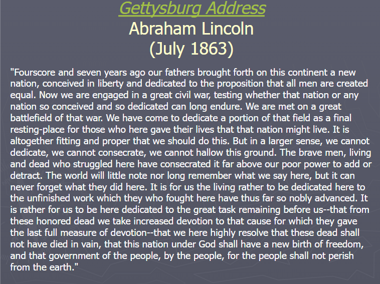 <p>(Topic 5.9) Gettysburg Address</p>
