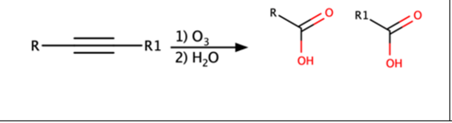 <p>Triple bond will break forming two carboxylic acids</p>