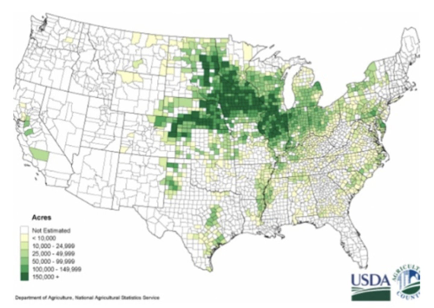 <p>Region of highest corn production where climate, soil, and infrastructure strongly support intensive agriculture; warm summers ideal for growth, moderate to high rainfall during growing season, prairie soils deep and nutrient-rich, and large expanses of flat land</p>