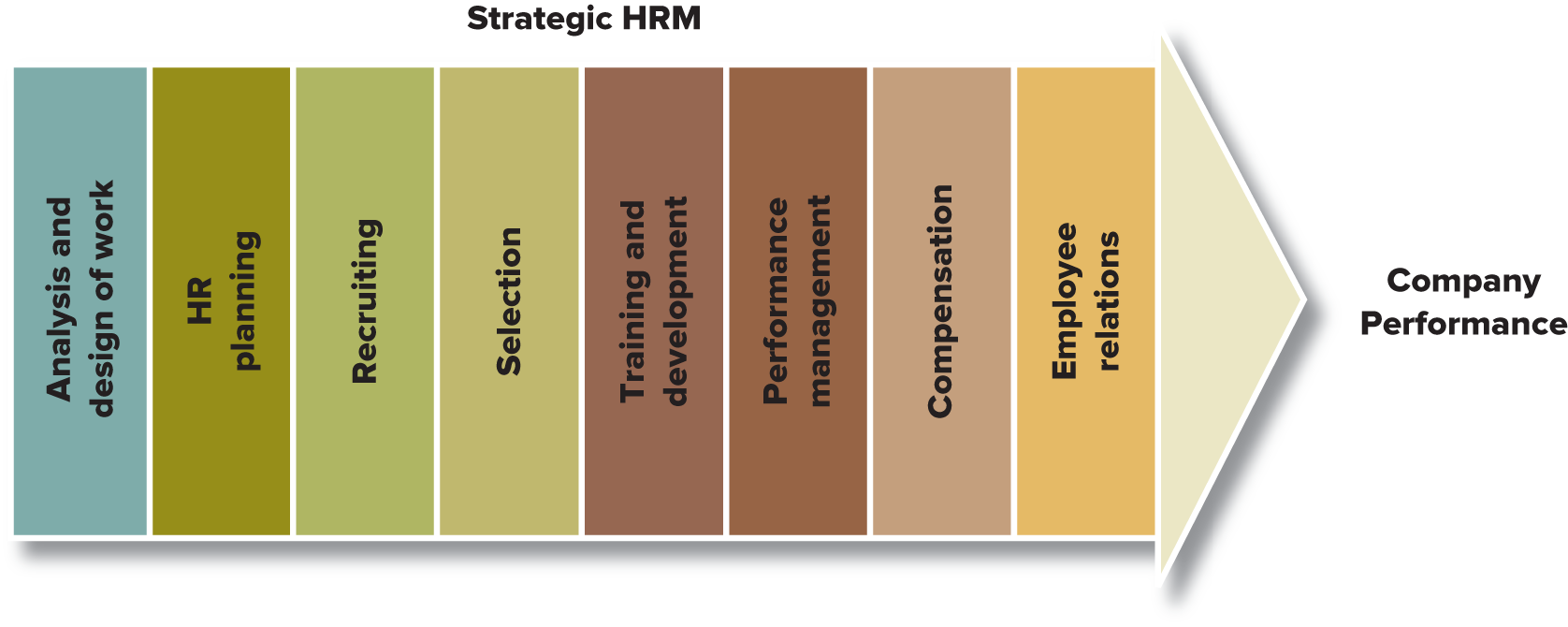 <p>Analysis and design of work, HR planning, recruiting, selection, training and development, performance management, compensation, employee relations</p><p>“people practices”</p>