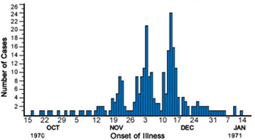 <p>Results in transmission from one person to another. Cases here occur over multiple incubation periods</p>