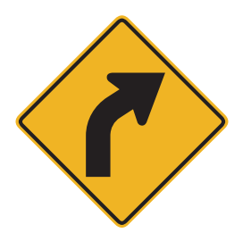 The road will curve to the right. Slow your speed and do not pass other vehicles. 