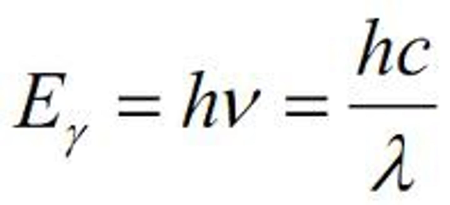 <p>-the energy of a photon is proportional to its frequency and inversely proportional to its wavelength</p><p>-h is planck's constant, 6.62x10^-37 kjsec</p>
