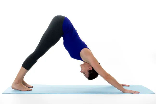 <p>Known as Adho (Mukha) Svanasana. It is a basic yoga pose where you bend the center body upward, forming an inverted letter V.</p>