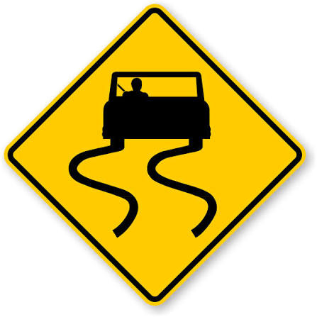 <p>What does a Wet Road sign warn?</p>