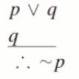 <p>p v q</p><p>q</p><p><span>∴ ~p</span></p>
