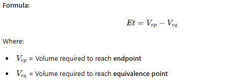 <ul><li><p>The <strong>difference between the actual endpoint and theoretical equivalence point</strong>.</p></li></ul><p></p>