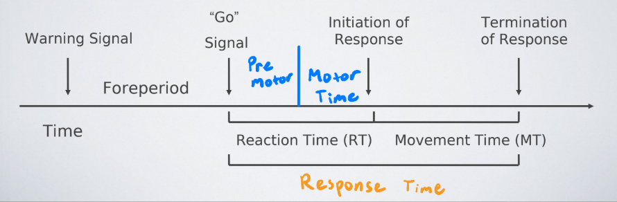 <p>The time interval involving both the reaction time and the movement time; the time from the onset of a signal to the completion of a response.</p>