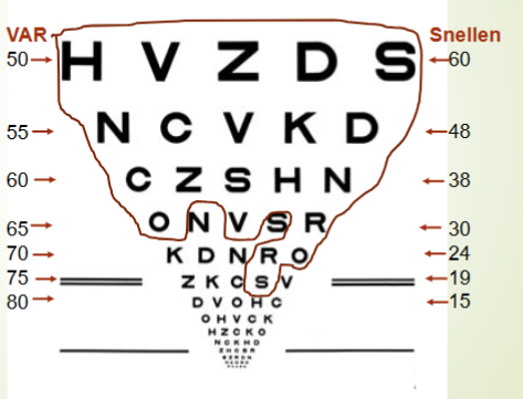<p>whats the patients VA in snellen and VAR </p>