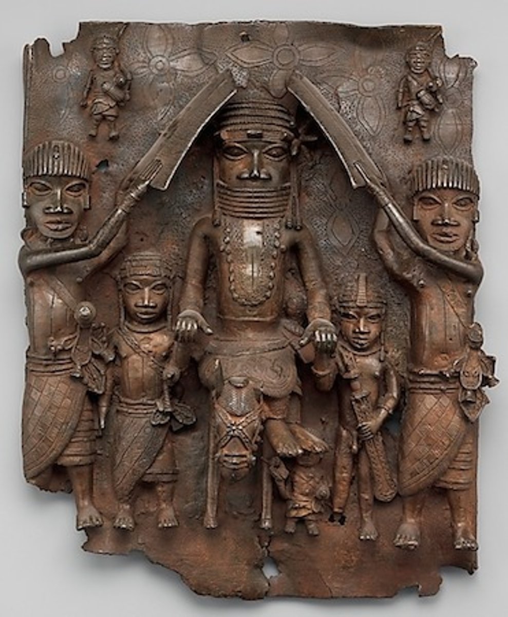 <p>Edo peoples</p><p>Benin Empire, Nigeria</p><p>cast brass</p><p>power</p>