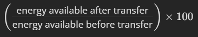 <p><span>This is the equation for the percentage ………… of energy transfer from one trophic level to another, </span></p>