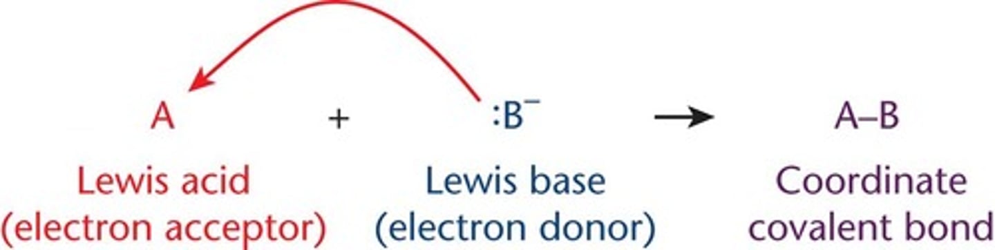 <p>electron donor in the formation of a covalent bond</p><p>-tend to be nucleophiles</p><p>-have a lone pair of electrons that can be donated and are often anions</p>