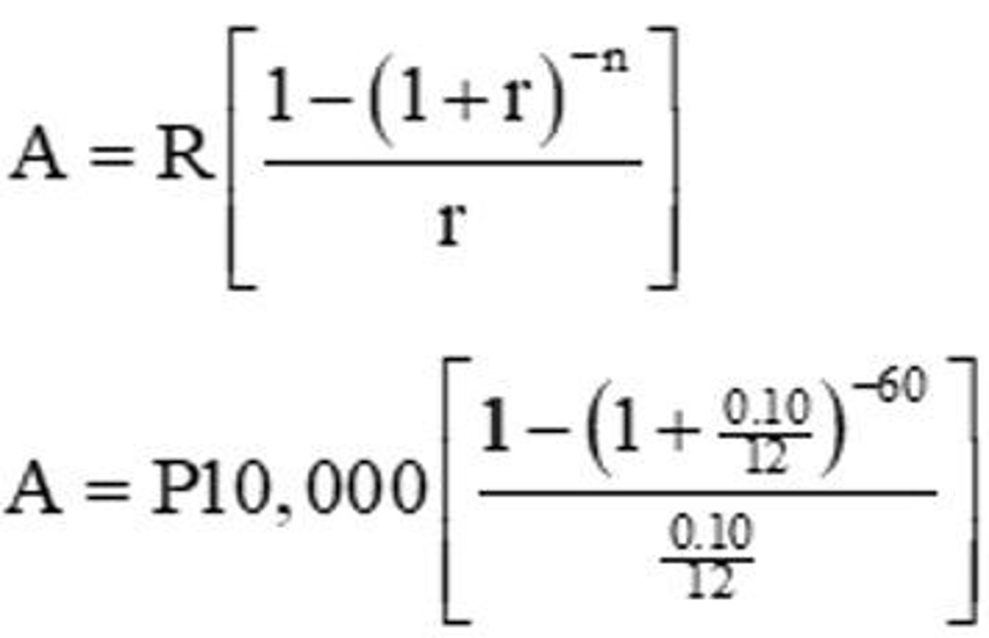 <p>formula to calculate the present value based on future payments.</p>