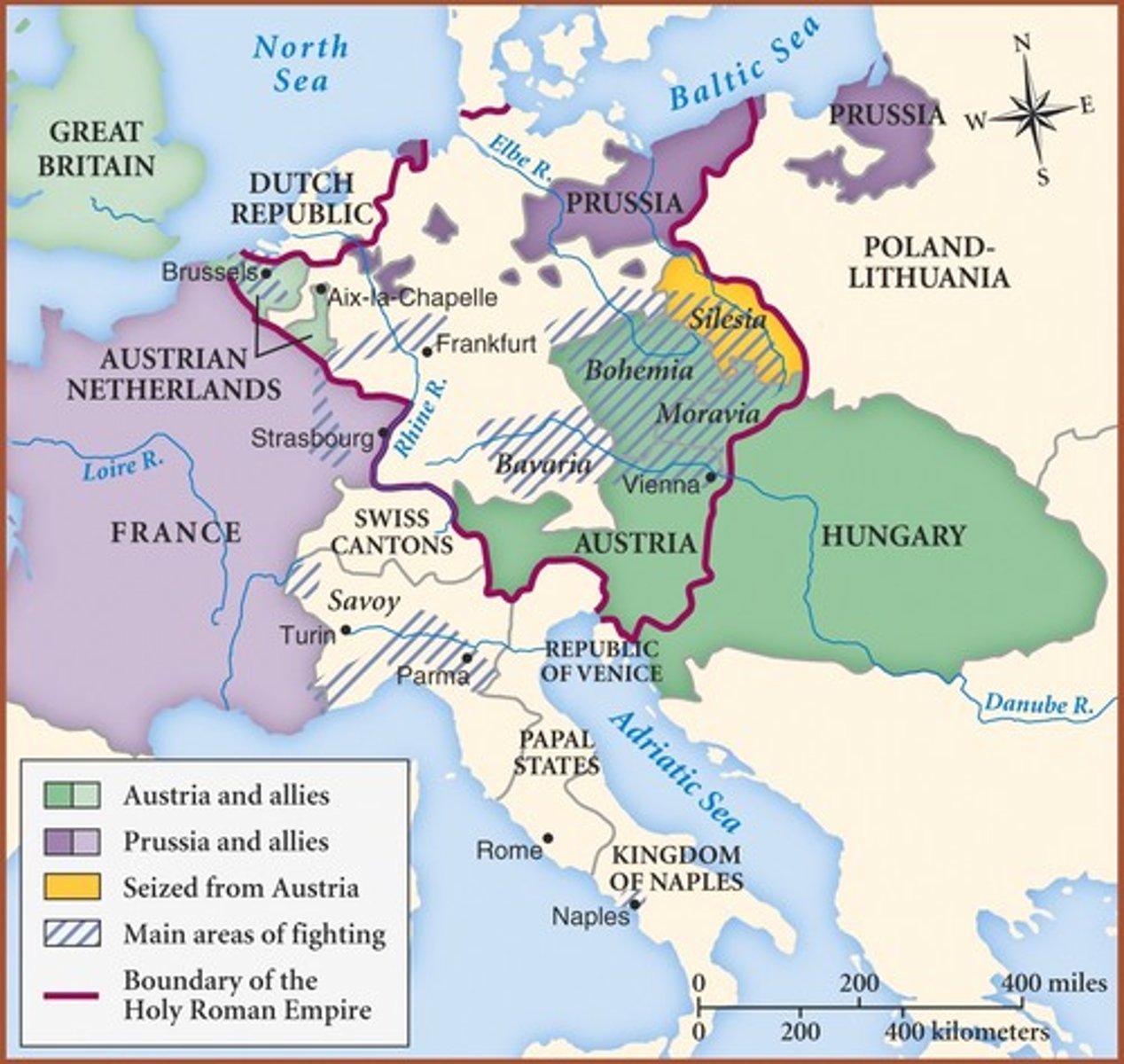 <p>War over the control of Austria due to the fact that Charles VI left Maria Theresa (a girl) as heir to the throne. Frederick II of Prussia invaded due to a want for Silesia and France helped him in order to humiliate their enemy (Austria.) Great Britain allied with Austria to prevent France from gaining more land. The colonies of France and GB began to fight also. Austria gave Silesia to Prussia and the Peace of Aix-la-Chapelle ended the war.</p>