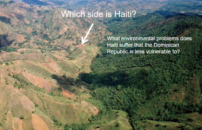 <p>What environmental problems does Haiti suffer that the Dominican Republic is less vulnerable to?</p>