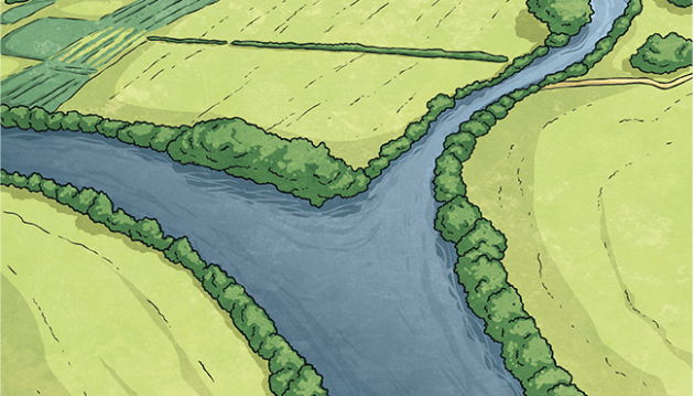 <p>Small river feeding a larger one.</p>