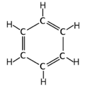 <ul><li><p><strong>C6H6</strong></p></li><li><p>One of these structures is <strong>benzene,</strong> which contains a six-sided carbon ring with 120<span>°</span> bond angles</p></li></ul>