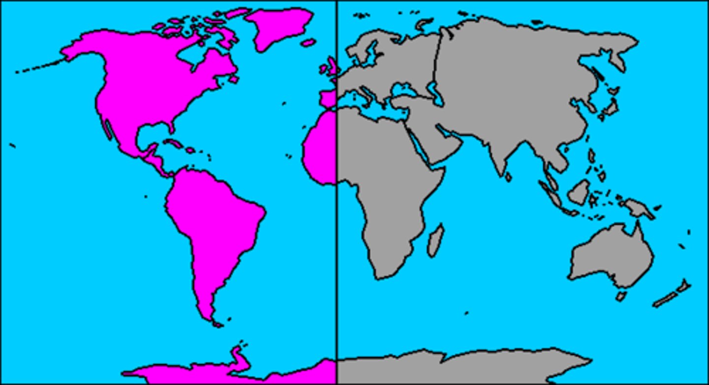 <p>West of the Prime Meridian to 180° (North &amp; South America)</p>