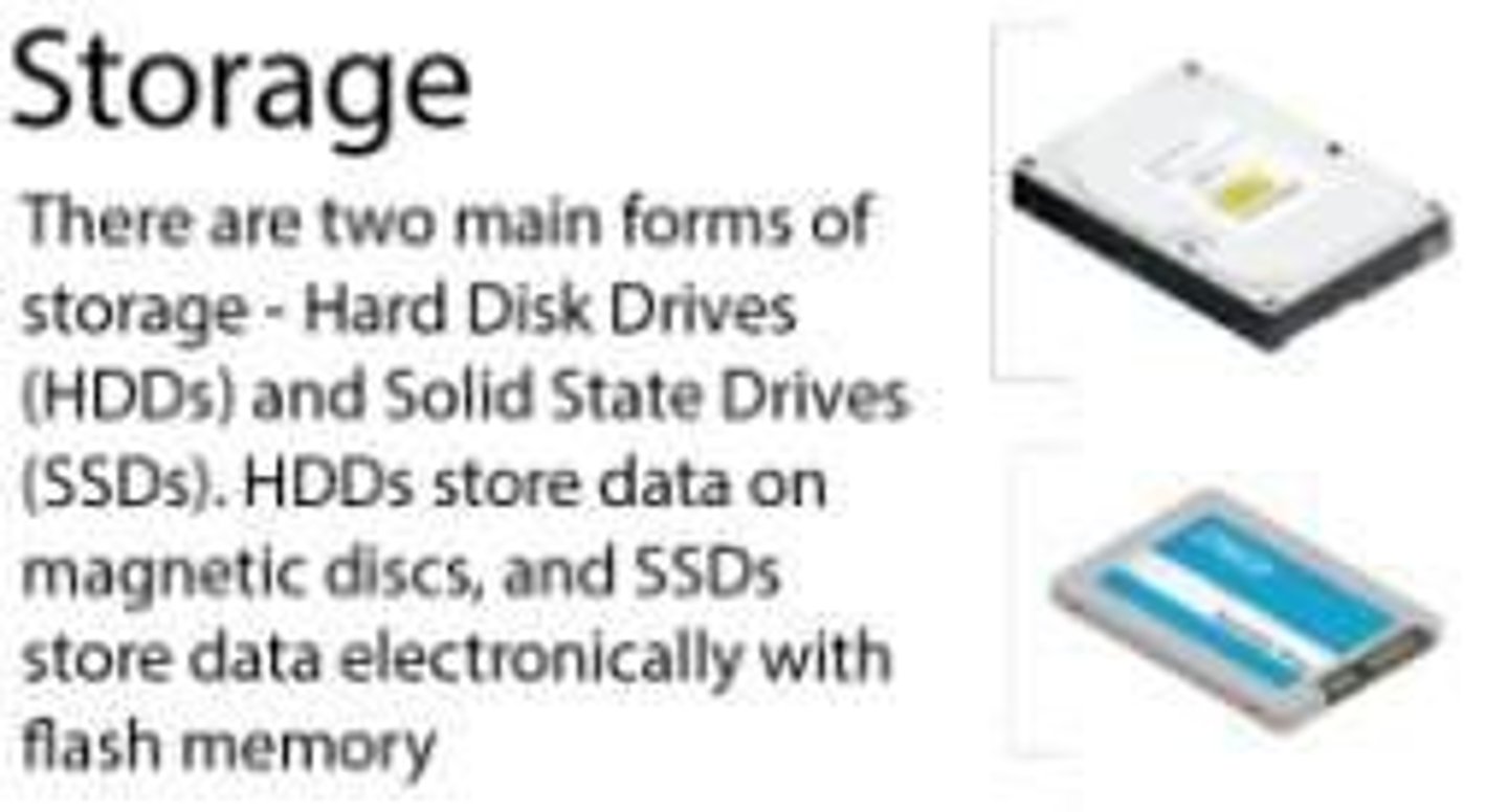 <p>Devices for saving data, including SSD, HDD, optical disc drives, USB flash drives, and memory cards.</p>