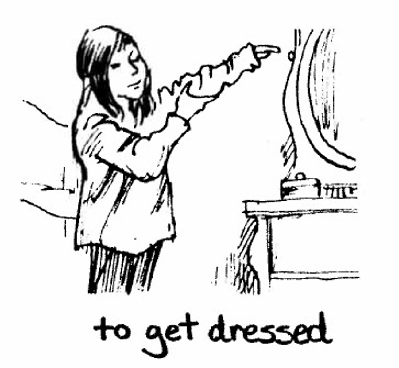 <p>She is dressing herself.</p>