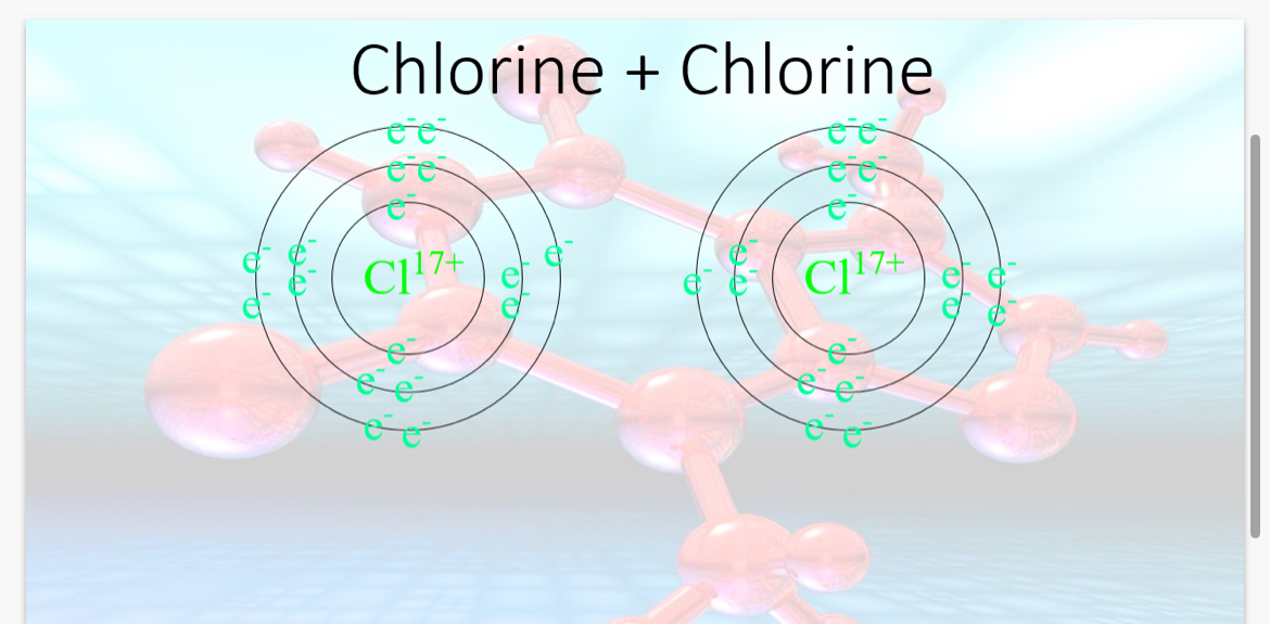 <p>COVALENT BONDS</p><p>What would a covalent bond between 2 chlorines look like?</p><p>How does a covalent bond between 2 chlorine atoms occur?</p><p>Unlike your giant ionic crystal lattices these are discrete tiny molecules containing only two atoms. Whilst the bonding between the chlorine atoms is very _1? (not easily broken), the attraction between the molecules is very _2?</p><p>Covalent substances with small molecules are often gases or liquids (low Melting point).</p>
