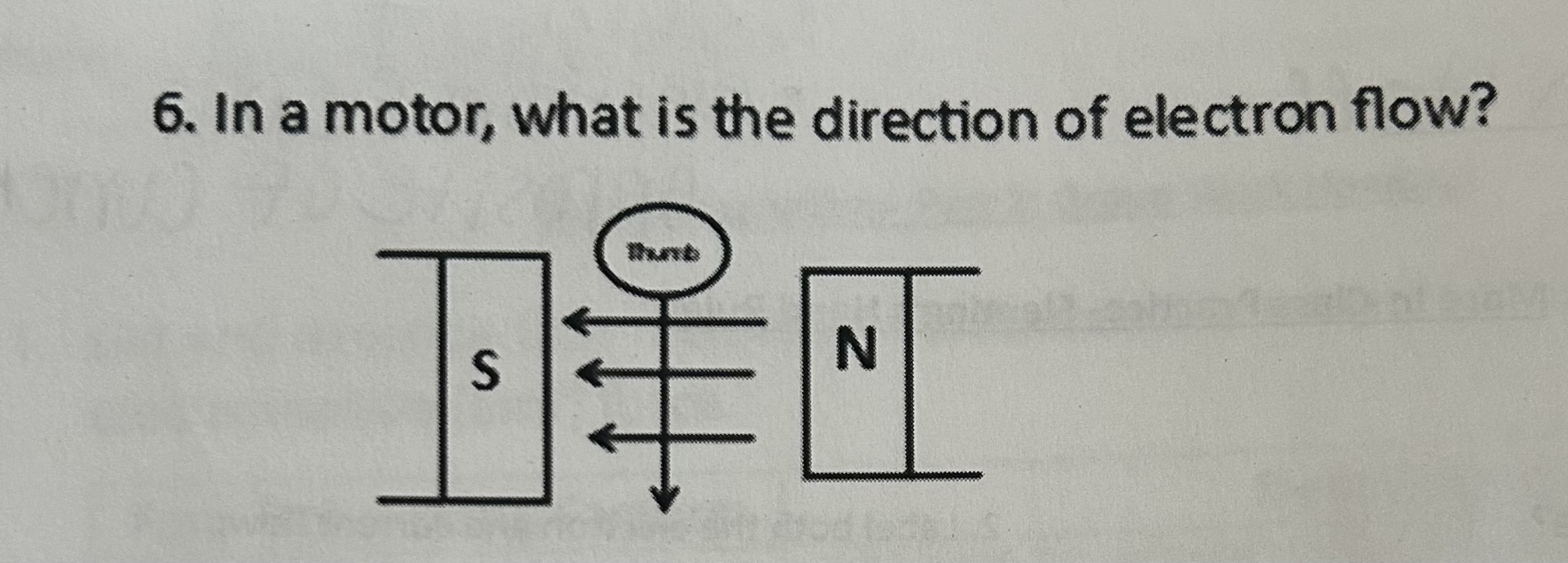 <p>In a motor, what is the direction of electron flow</p>