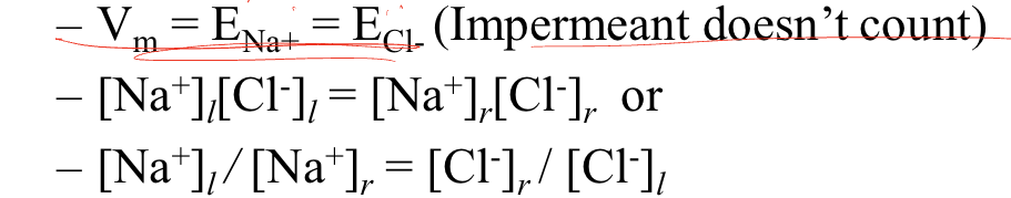 <p>though compartments are neutral, for each diffusible ion there is an electrical and chemical gradient, also equilibrium is established by </p>