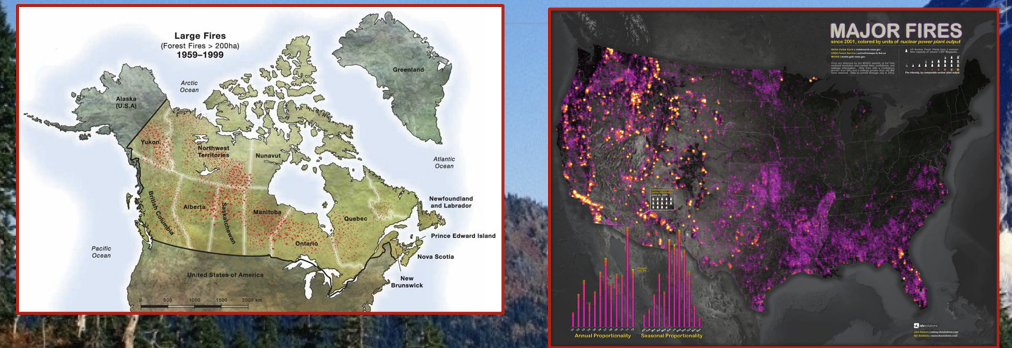In Canada, the wildfire risk is greatest in British Columbia and in the boreal forests of the Canadian Shield region.

\
the geographic region most at risk changes annually with the weather and corresponds to areas that are experiencing drought. 