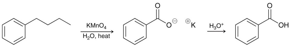 <p>An oxidation reagent. KMnO<sub>4</sub> with water and heat. Produces the deprotonated benzylic acid, add H<sub>3</sub>O<sup>+</sup> to produce benzylic acid. </p>