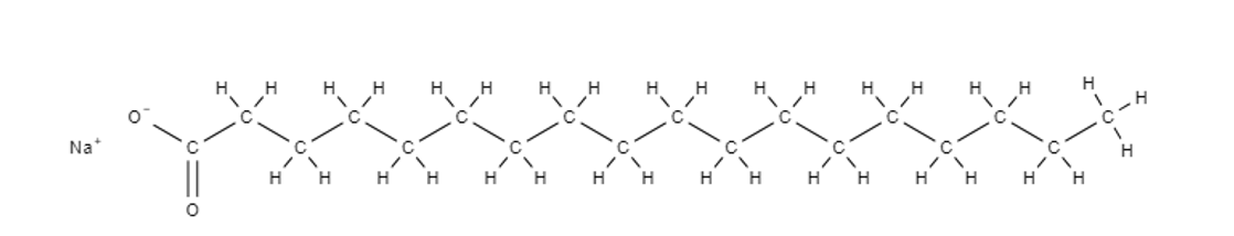 <p><span>A soap is the salt formed from the reaction of a natural fat (triglycerides) or oil with caustic soda.</span></p><p><span>Soaps consists of a fatty acid salt, with a long non-polar carbon chain and polar carboxylate ion on the other end. The soap ion is bonded to the potassium of sodium ion, making the final structure a potassium or sodium carboxylate salt.</span></p>