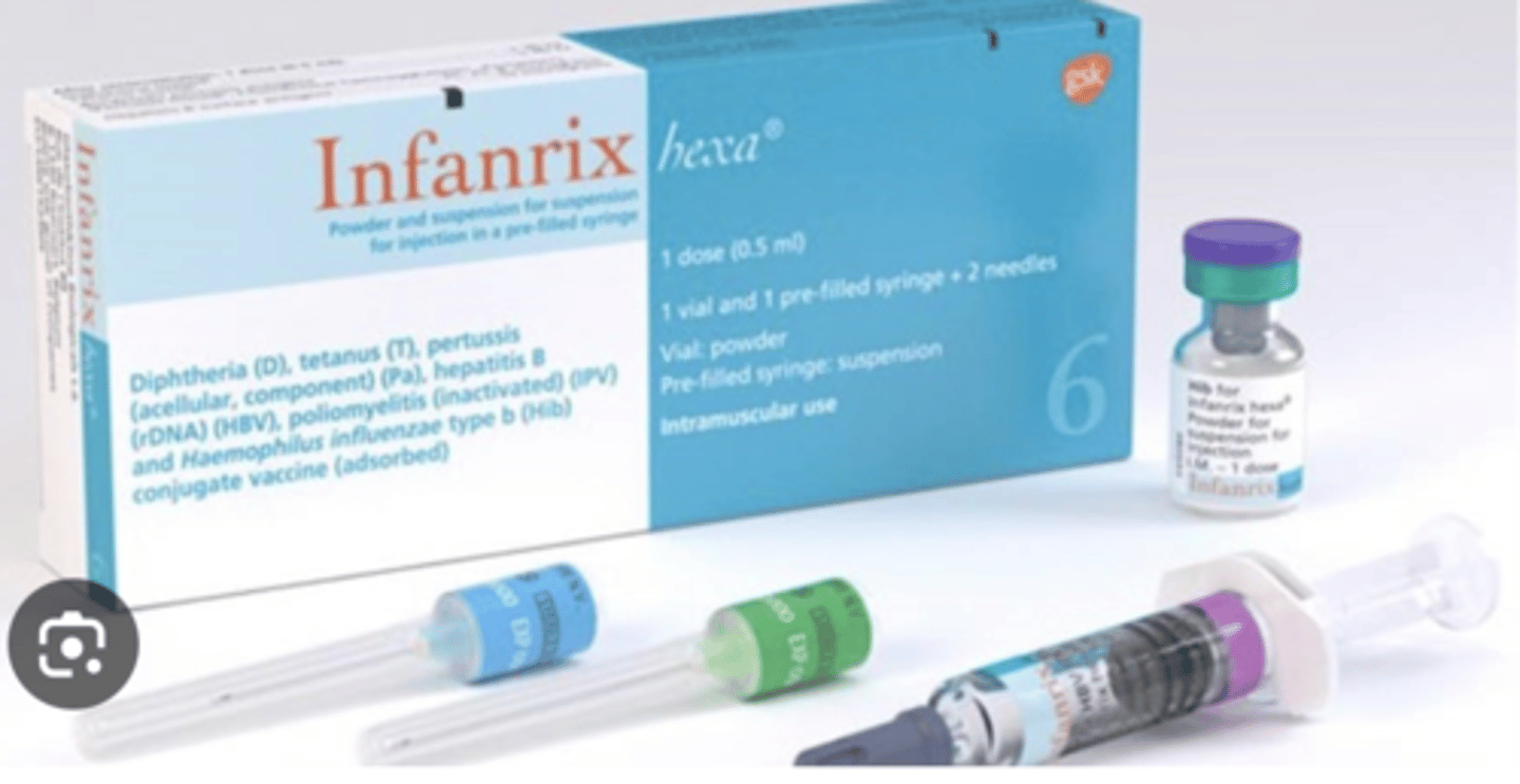 <p>Type de vaccin : Vaccin combiné acellulaire et inactivé</p><p>Adjuvants : Hydroxyde d'aluminium </p><p>Nom d'une spécialité : Vaccin toujours combinés : DTCPHHa : Infanrix Hexa</p><p>Obligatoire? : OUI</p><p>Schéma vaccinal : 2-4-11 mois </p><p>6 ans et entre 11 et 13 ans</p><p>25, 45, 65 ans</p><p>Puis tous les 10 ans</p><p>CI : Hypersensibilité à l’un des composants</p>