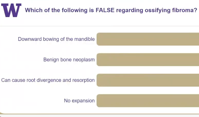 <p>which of the following is FALSE regarding <strong>ossifying firbroma </strong></p>