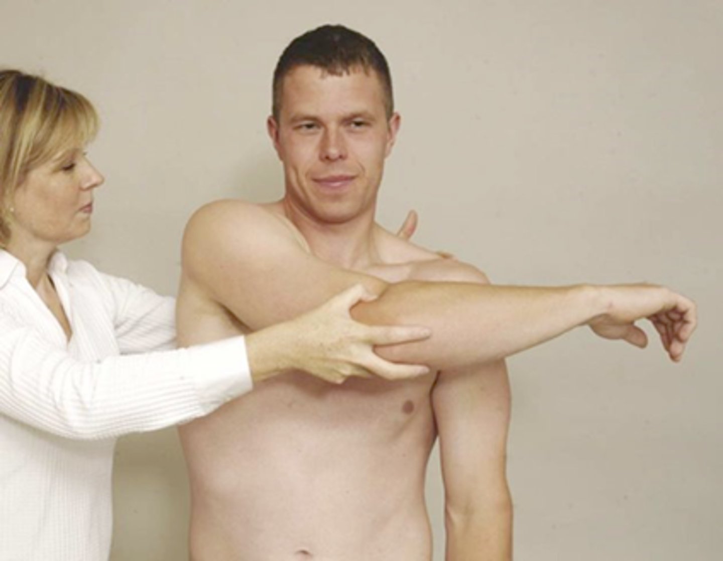 <p>Acromioclavicular joint injury (AC joint) - Place one hand on the posterior aspect of the patient's shoulder and the other on the patient's elbow. Stabilize the patient's trunk and then passively and maximally horizontally adduct the test shoulder. A positive test is anterior, superior, or posterior shoulder pain</p>