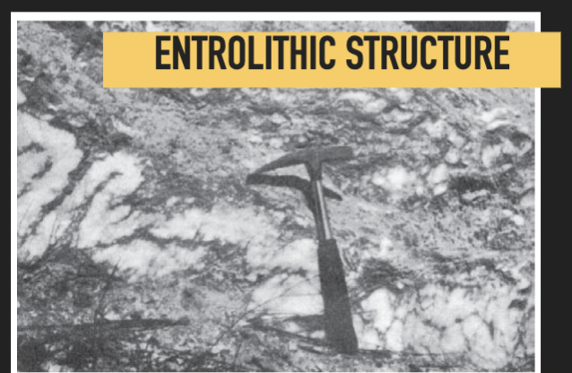 <p>When gypsum nodules in carbonate/clayey sediments demand more space as nodules grow, creating folded, contorted, ropy layers</p>