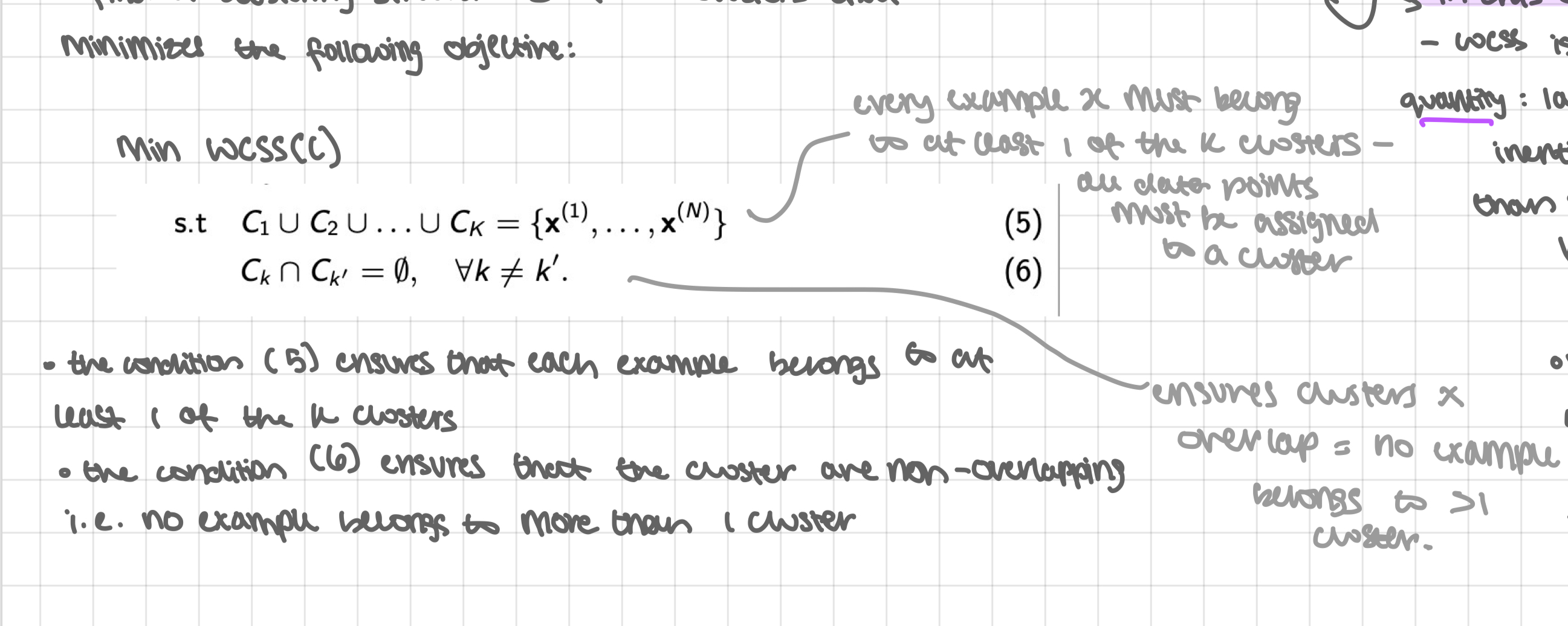 <p>of a clustering structure c consisting of k clusters is defined as</p><p></p><p>wcss(c) = <strong>Σ</strong>e <strong>∈ </strong>c  inertia(c) </p><ul><li><p>the sum of the inertia of all clusters in the clustering structure</p></li></ul><p>this quantifies the inertial of all clusters in the clustering structure</p><p></p><p>used to evaluate the compactness of clusters in clustering algorithms - measures total inertia/spread of all clusters in the clustering solution</p>