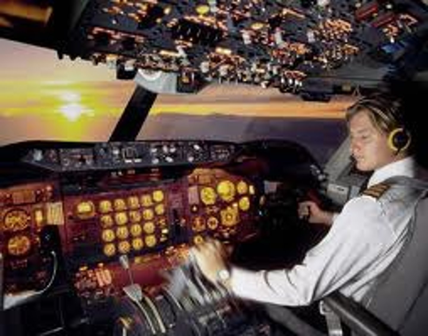 <p>flies an airplane</p>