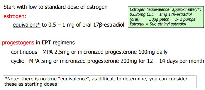 <p>4-5 times lower than potency of CHC → why there is a lower baseline risk in MHT vs CHC</p>