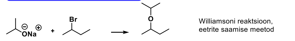 <p>Alkoholid on nõrgad nuc, et reageerida haliidide elektrofiilse tsentriga.</p><p>Seepärast muudetakse alkoholid tugevamaks nukleofiiliks, moodustades alkoholide soolad - alkoholaadid.</p><p>Alkoholaadid on väga tugevad nukleofiilid (stabiliseerimata negatiivne laeng ja vabad elektronpaarid hapnikul)</p>