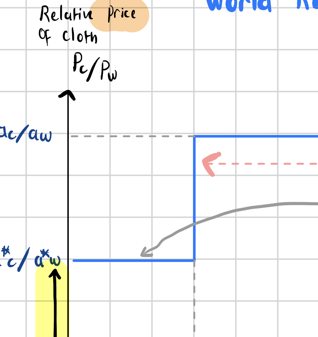 <img src="https://knowt-user-attachments.s3.amazonaws.com/c1f4aa10-70cb-4cd2-b13e-10b3cf72f5c4.png" data-width="100%" data-align="center" alt="knowt flashcard image"><p>why does world supply of cloth relative to wine jump</p>