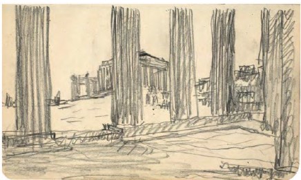 <p>Sketches by LeCorb aimed at representing the relationship between landscape and architecture, not just documenting reality.</p>