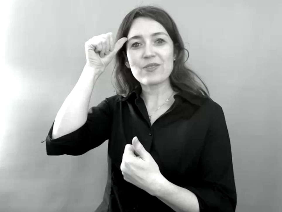<p>Dominant hand touch thumb to brain</p>